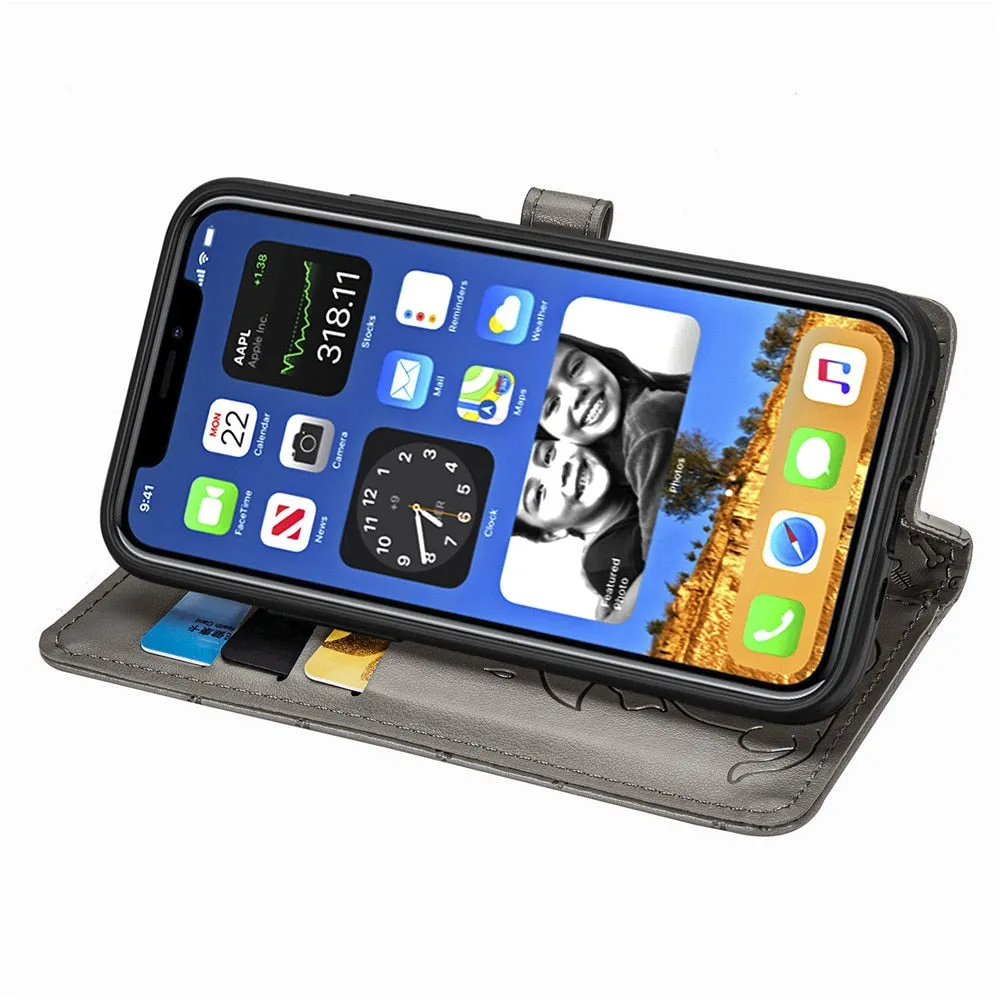 Anymob iPhone Case Gray Magnetic Flip Leather Card slot Wallet Phone Book Style Cover