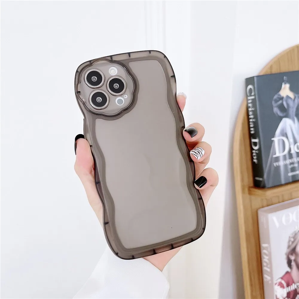 Anymob iPhone Case Light Blue Curly Wavy Shockproof Bumper Transparent Silicon Cover