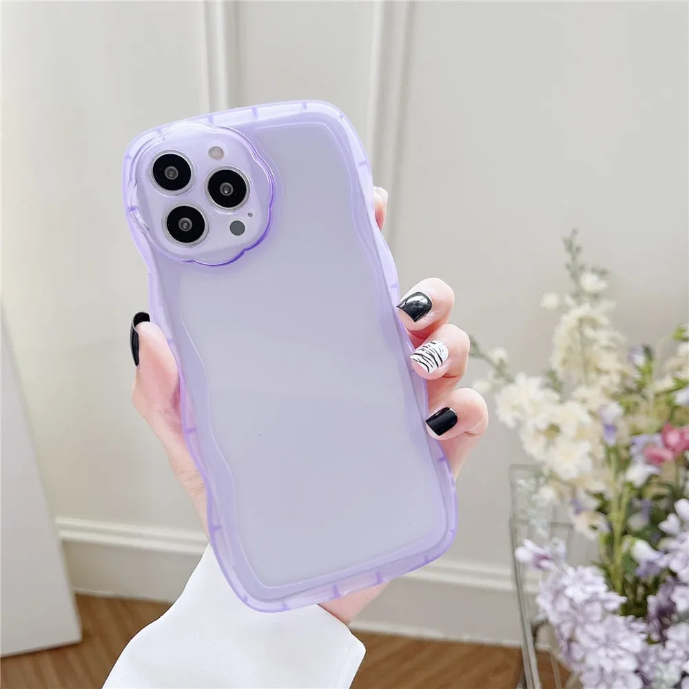 Anymob iPhone Case Light Blue Curly Wavy Shockproof Bumper Transparent Silicon Cover