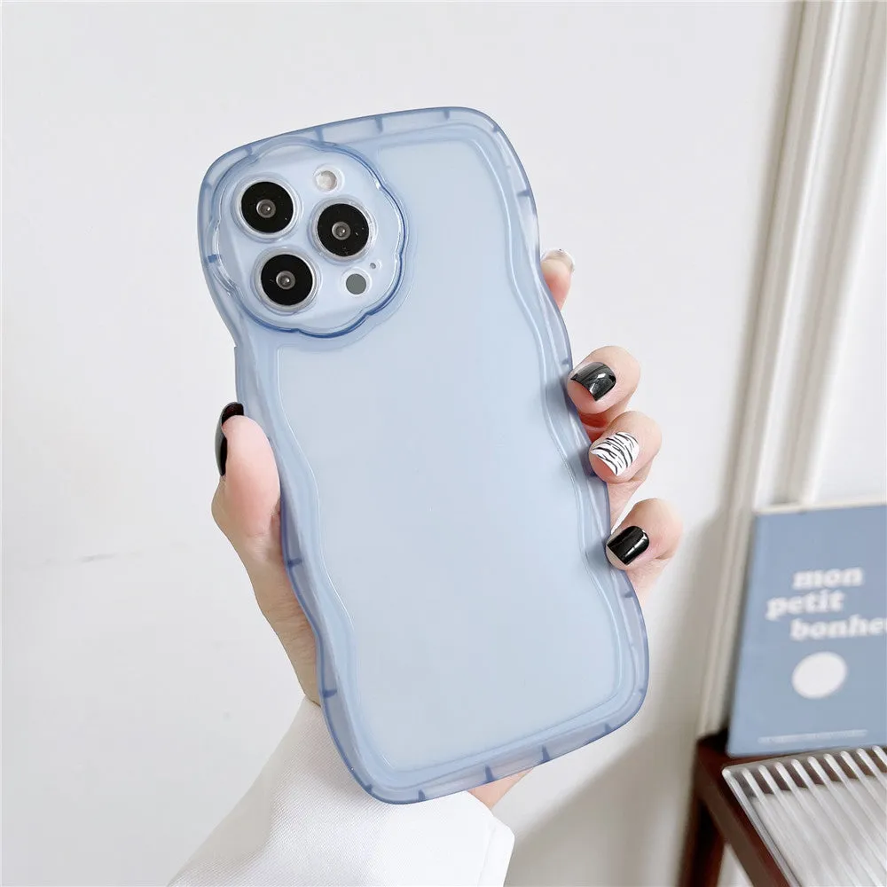 Anymob iPhone Case Light Blue Curly Wavy Shockproof Bumper Transparent Silicon Cover