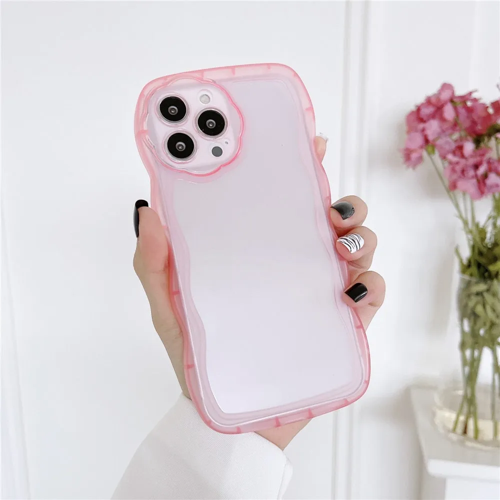 Anymob iPhone Case Light Blue Curly Wavy Shockproof Bumper Transparent Silicon Cover