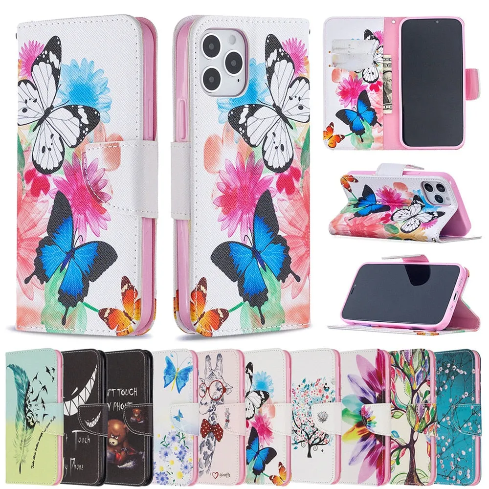 Anymob iPhone Case Multicolor Leaf Flip Cover Fashion Painted Wallet Leather Bag Shell