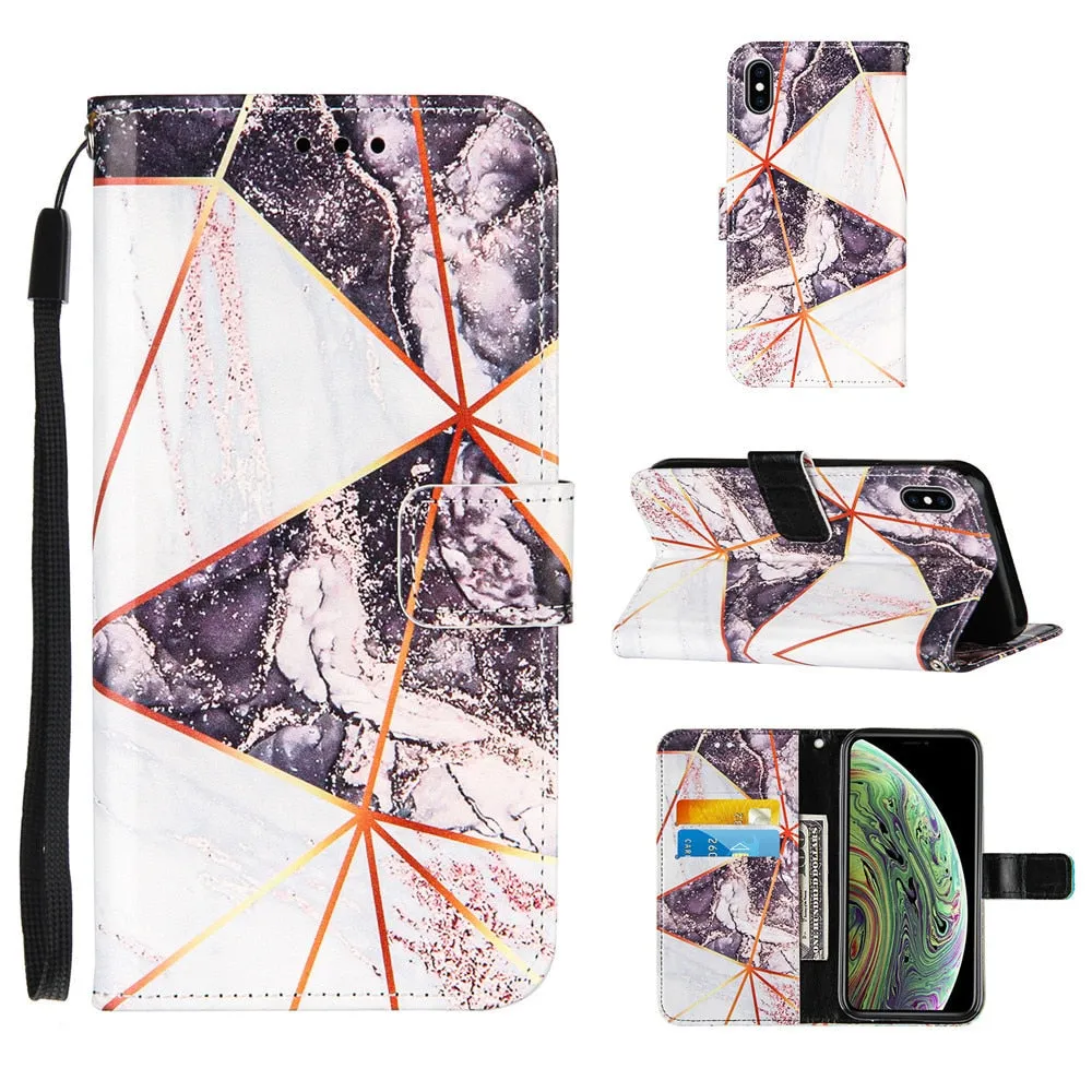 Anymob iPhone Case Pink Marble Leather Magnetic Flip Wallet Cover