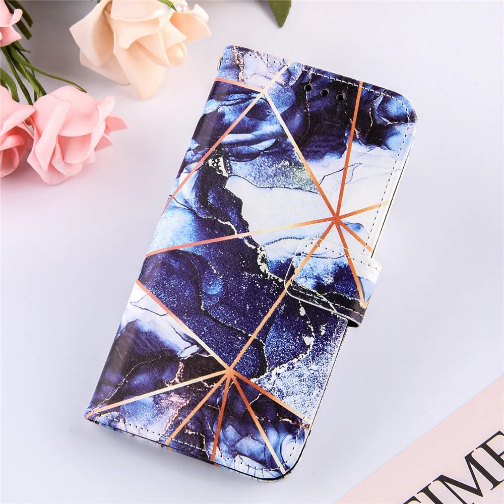 Anymob iPhone Case Pink Marble Leather Magnetic Flip Wallet Cover