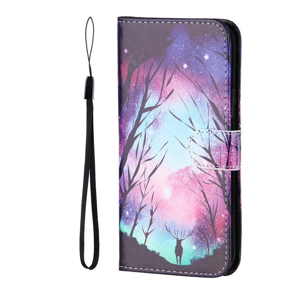 Anymob iPhone Case Purple Deer Flip Painted Wallet Leather Cover