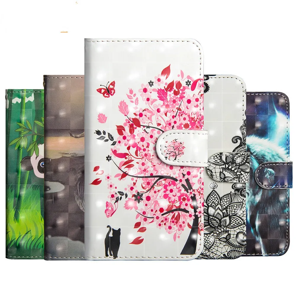 Anymob iPhone Case Purple Flip Leather 3D Panda Painted Wallet Back Cover