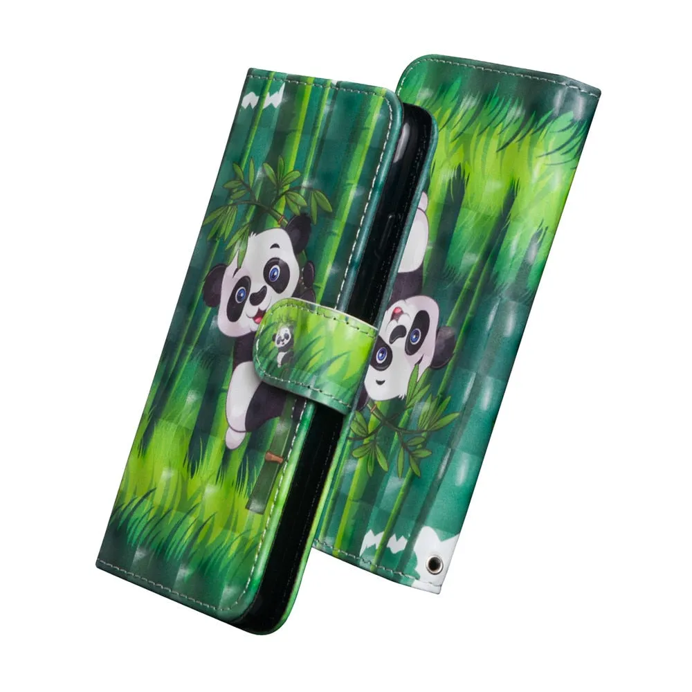 Anymob iPhone Case Purple Flip Leather 3D Panda Painted Wallet Back Cover