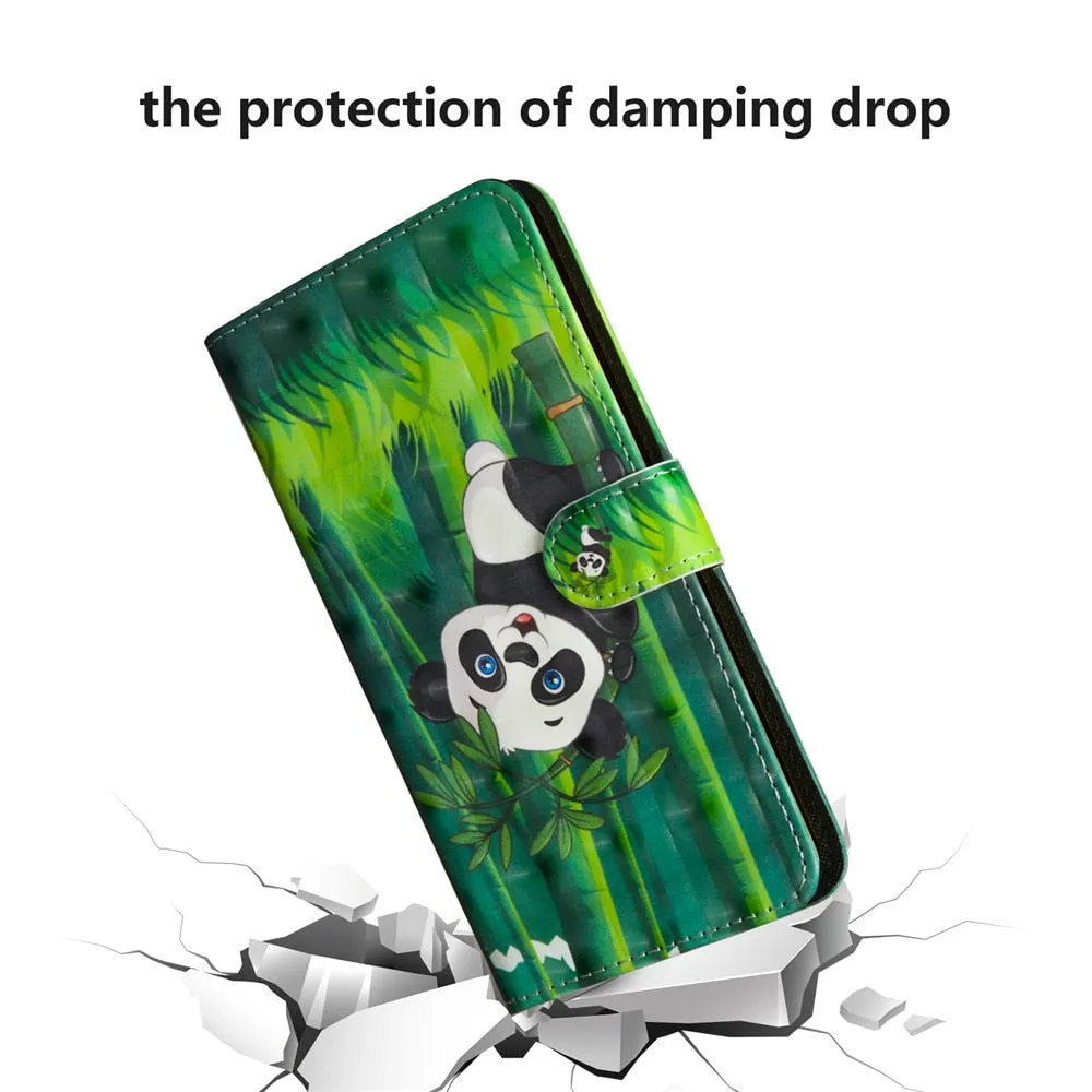 Anymob iPhone Case Purple Flip Leather 3D Panda Painted Wallet Back Cover