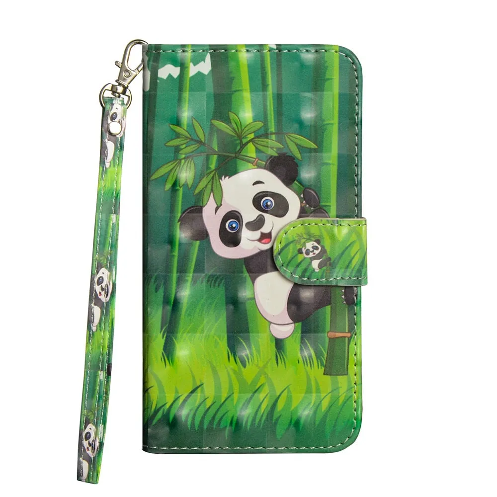 Anymob iPhone Case Purple Flip Leather 3D Panda Painted Wallet Back Cover