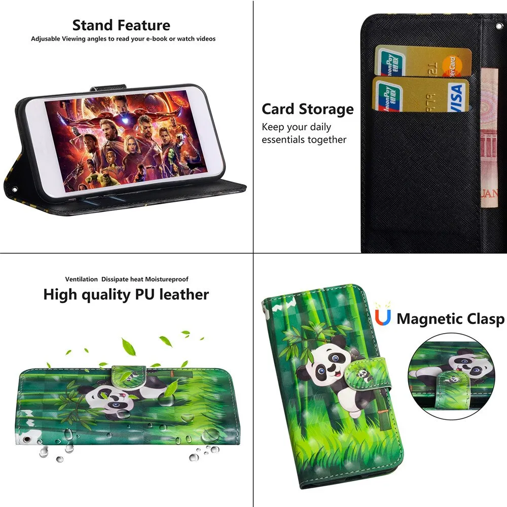 Anymob iPhone Case Purple Flip Leather 3D Panda Painted Wallet Back Cover