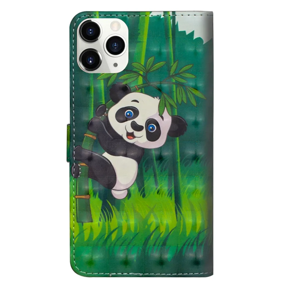 Anymob iPhone Case Purple Flip Leather 3D Panda Painted Wallet Back Cover