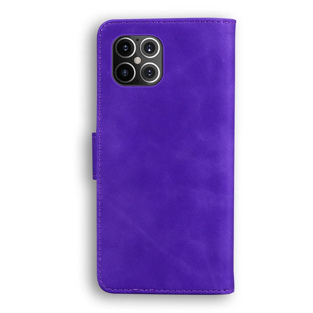Anymob iPhone Case Purple Magnetic Leather Wallet Flip Solid Color Phone Cover