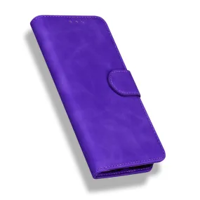 Anymob iPhone Case Purple Magnetic Leather Wallet Flip Solid Color Phone Cover