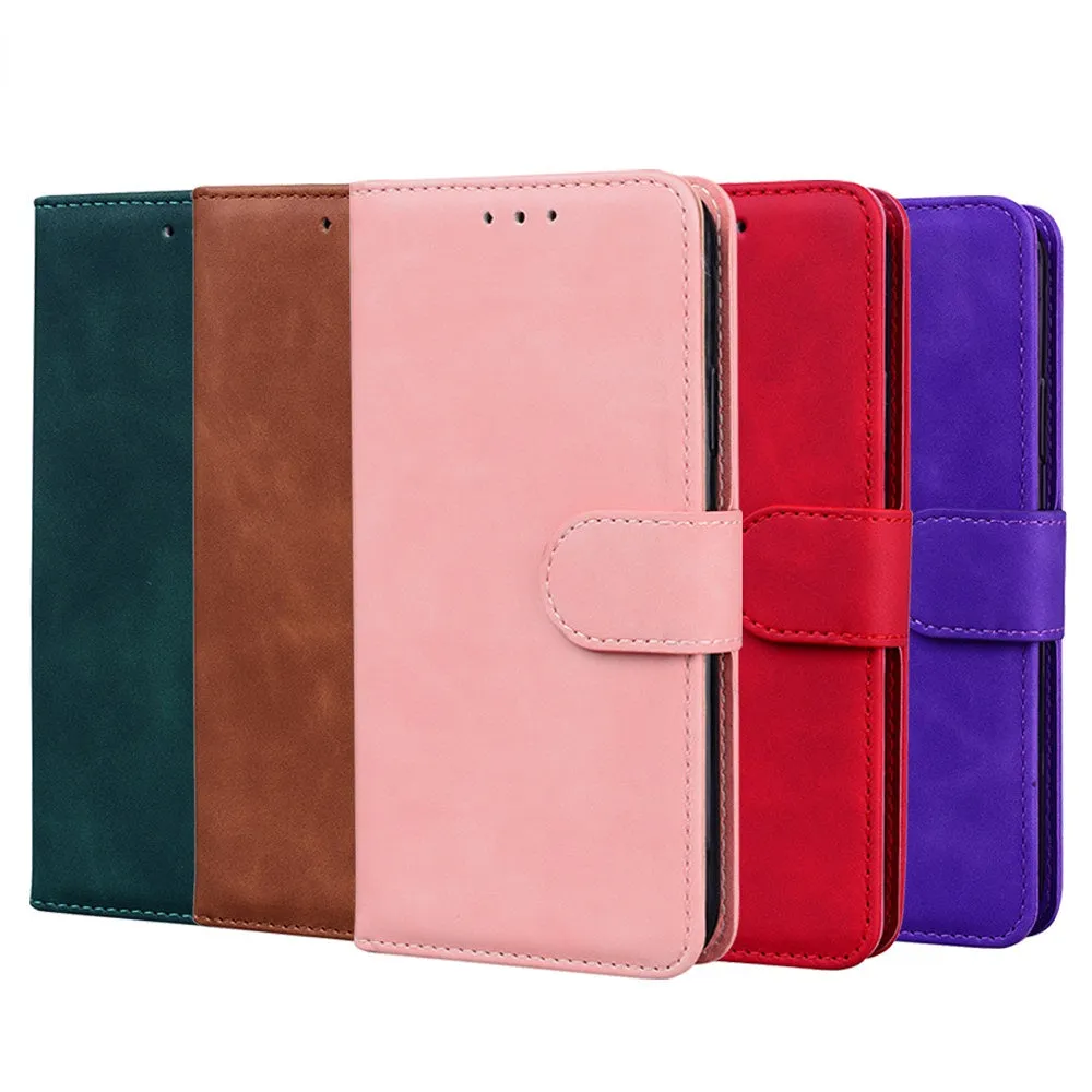 Anymob iPhone Case Purple Magnetic Leather Wallet Flip Solid Color Phone Cover