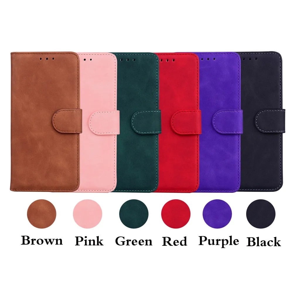 Anymob iPhone Case Purple Magnetic Leather Wallet Flip Solid Color Phone Cover