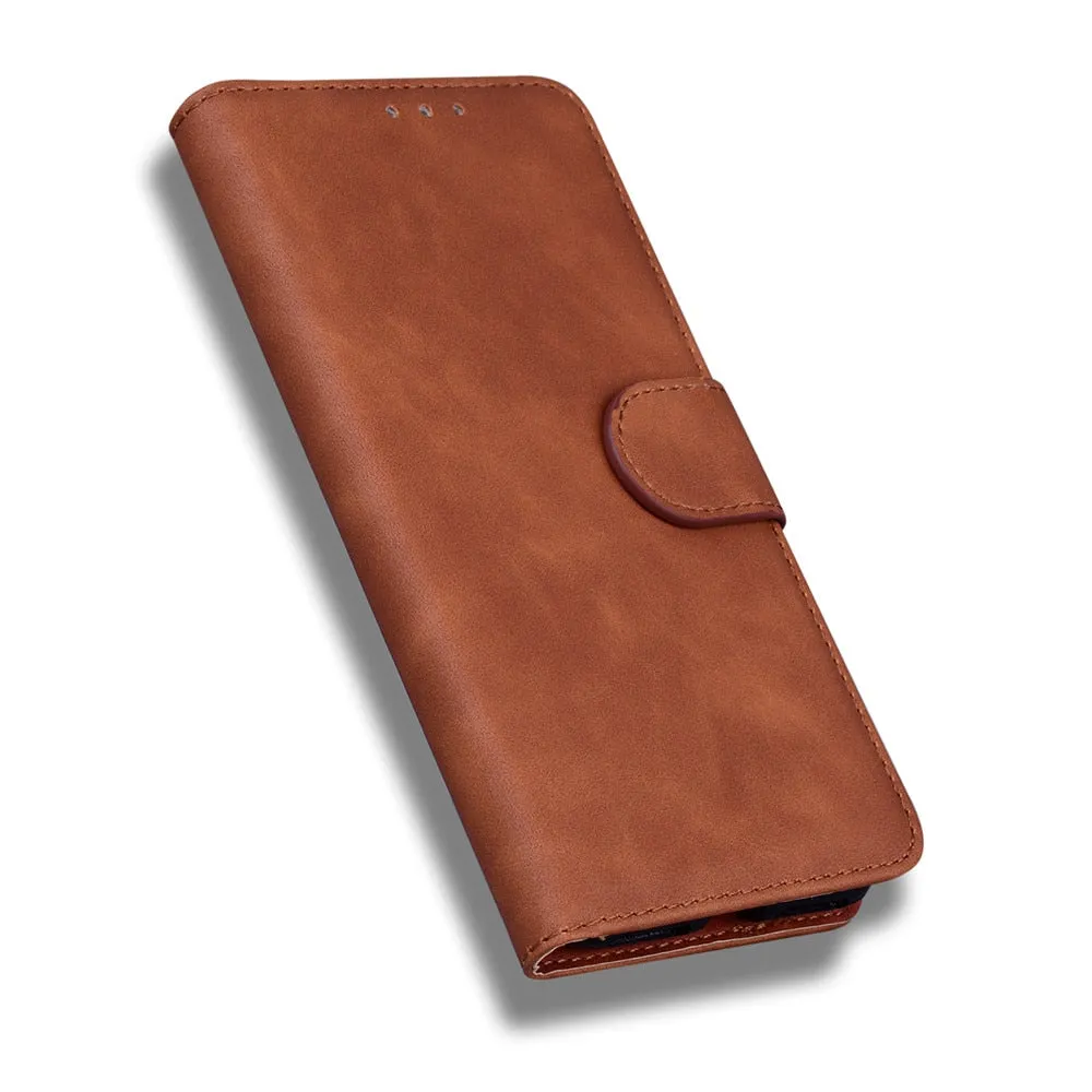 Anymob iPhone Case Purple Magnetic Leather Wallet Flip Solid Color Phone Cover