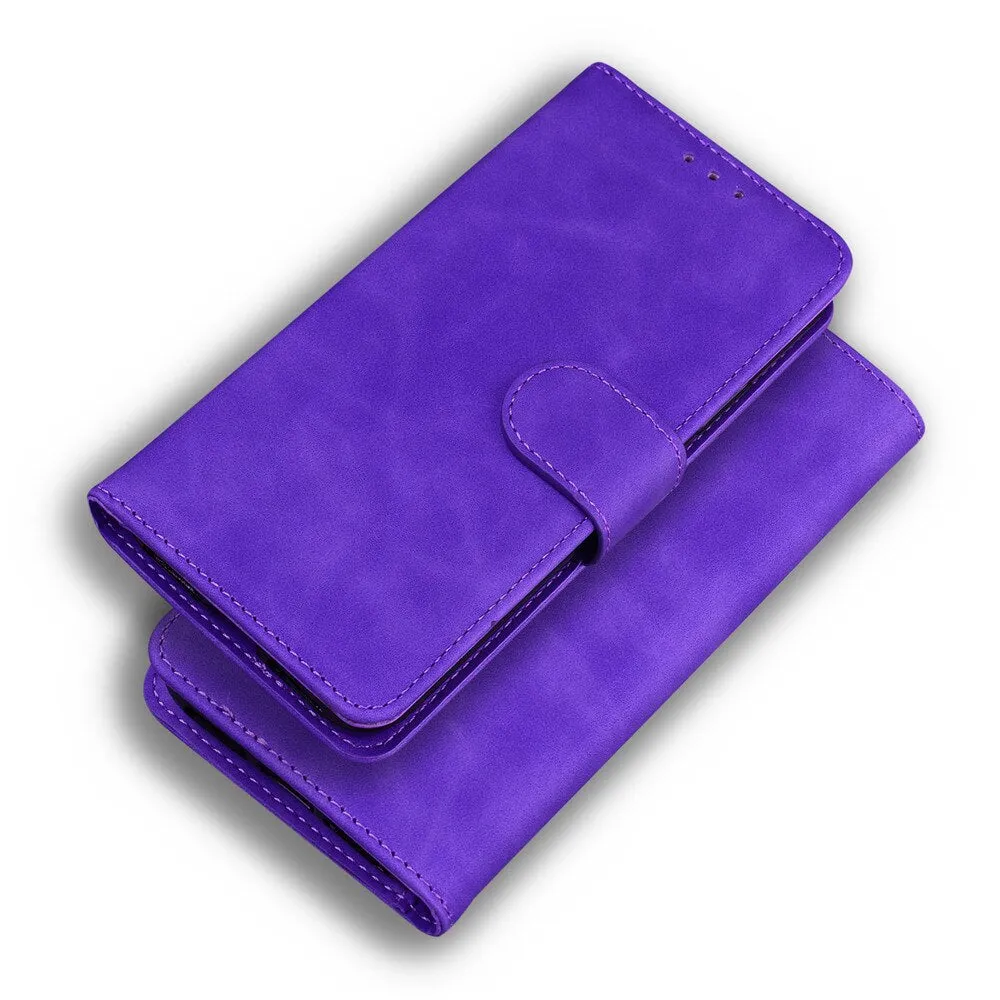Anymob iPhone Case Purple Magnetic Leather Wallet Flip Solid Color Phone Cover