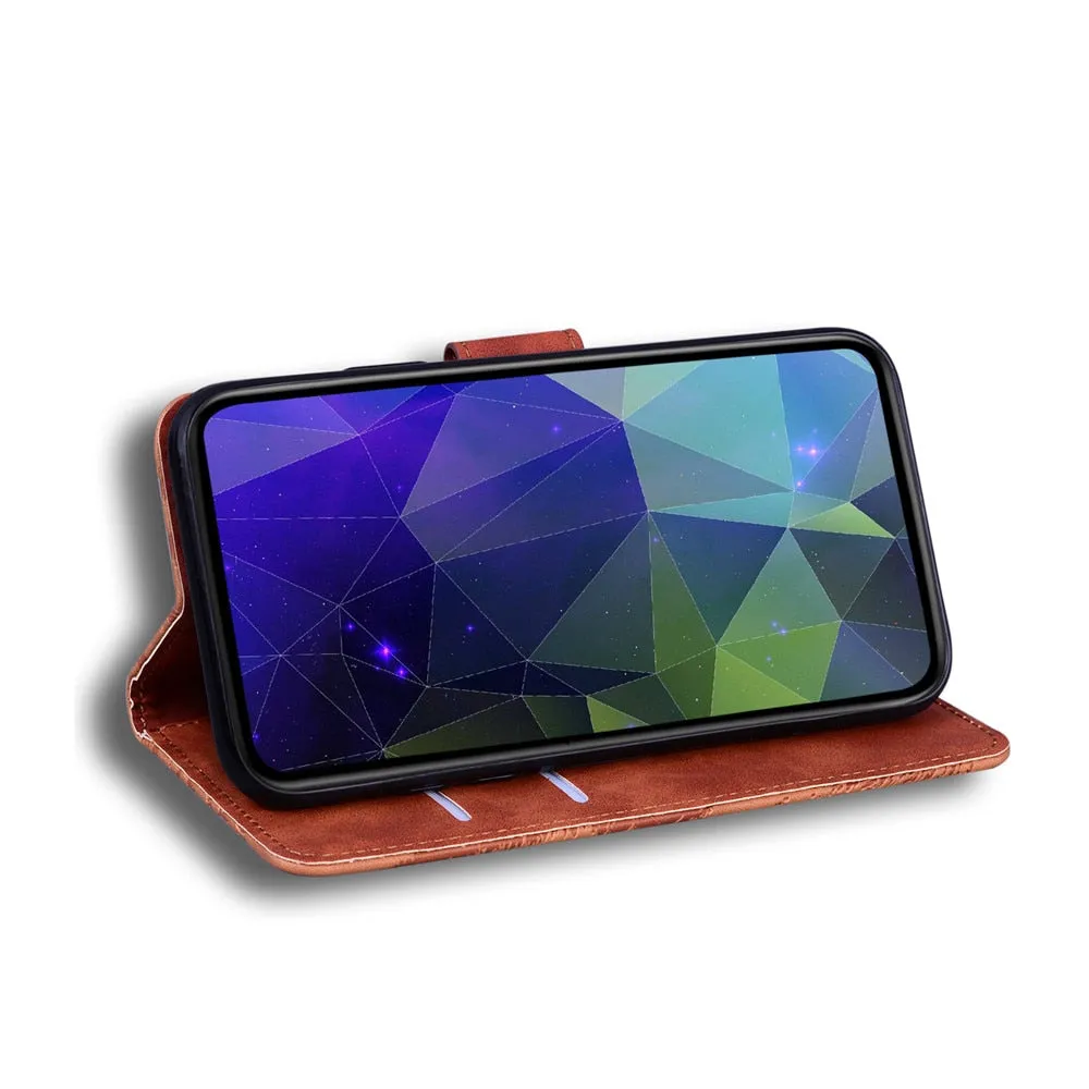 Anymob iPhone Case Purple Magnetic Leather Wallet Flip Solid Color Phone Cover