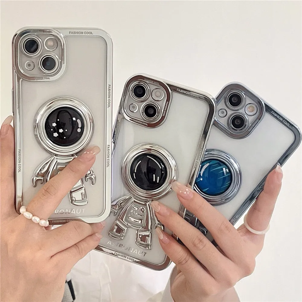 Anymob iPhone Case Space Black and Red Chromed Astronaut Foldable Holder Phone Cover