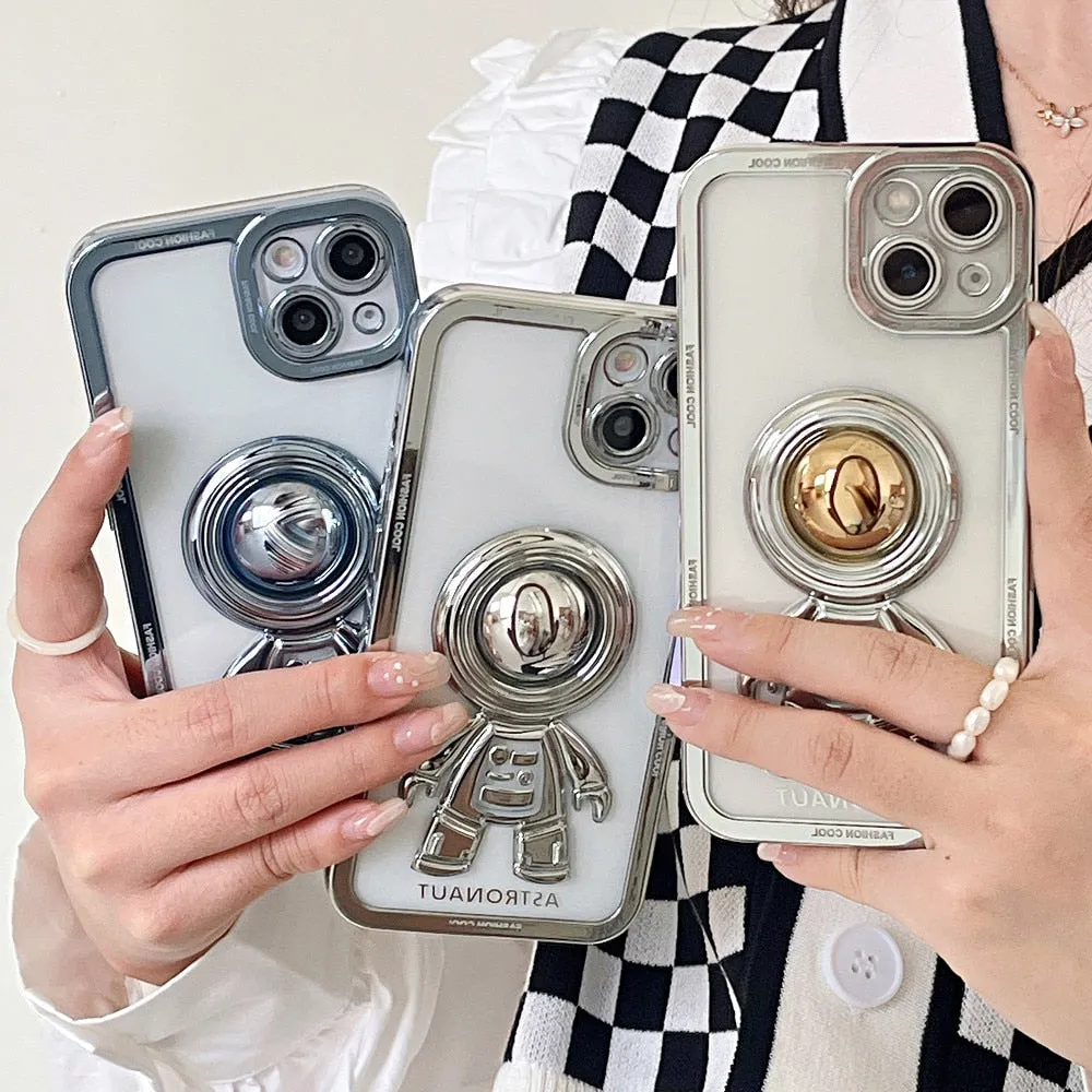 Anymob iPhone Case Space Black and Red Chromed Astronaut Foldable Holder Phone Cover