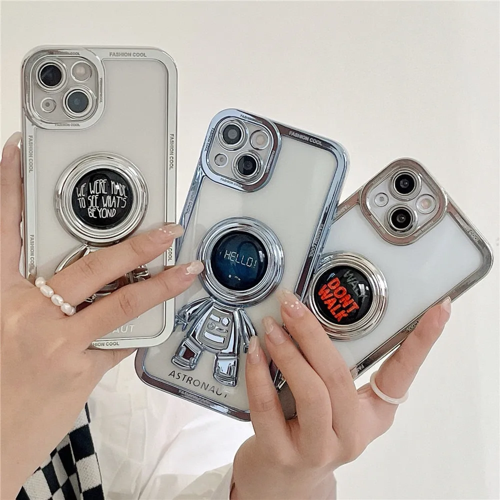 Anymob iPhone Case Space Black and Red Chromed Astronaut Foldable Holder Phone Cover