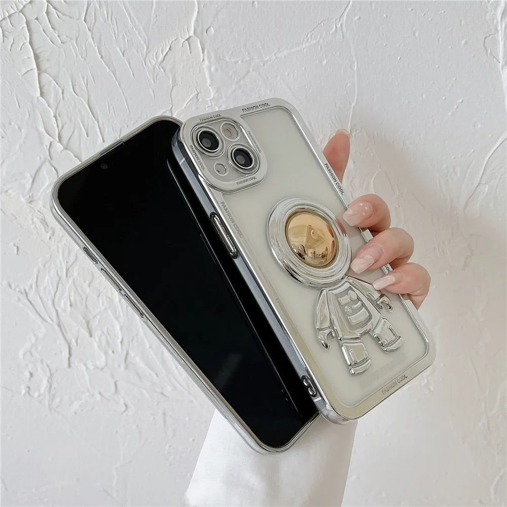 Anymob iPhone Case Space Black and Red Chromed Astronaut Foldable Holder Phone Cover