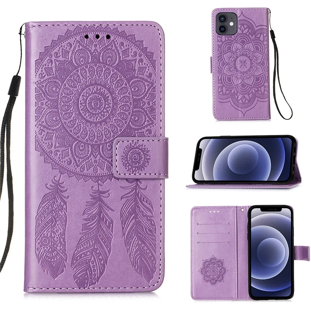Anymob iPhone Case Turquoise Embossed Book Style Flip Wallet PU Leather With Card Slot