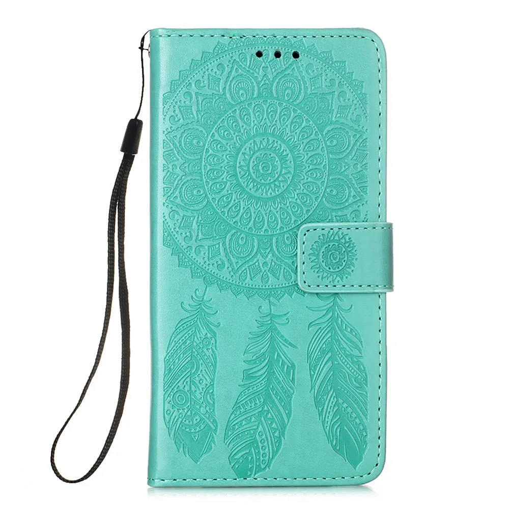Anymob iPhone Case Turquoise Embossed Book Style Flip Wallet PU Leather With Card Slot