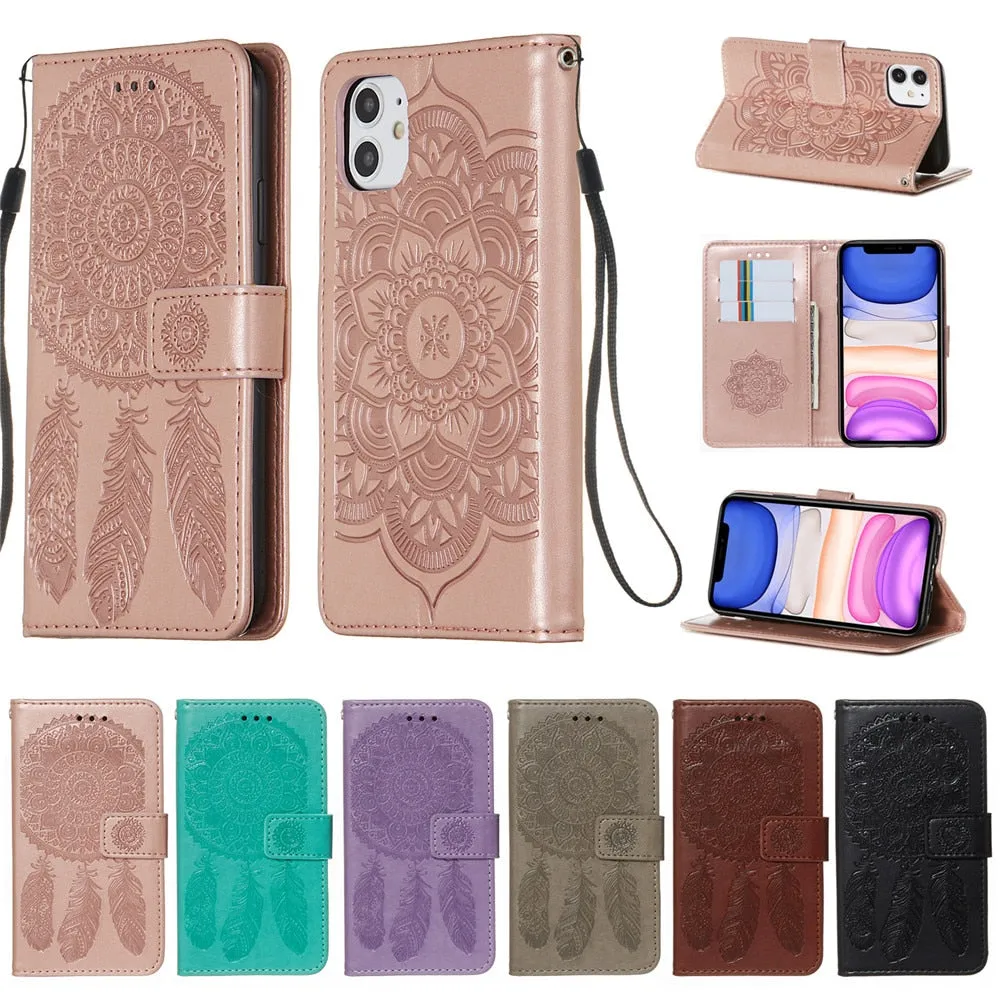 Anymob iPhone Case Turquoise Embossed Book Style Flip Wallet PU Leather With Card Slot