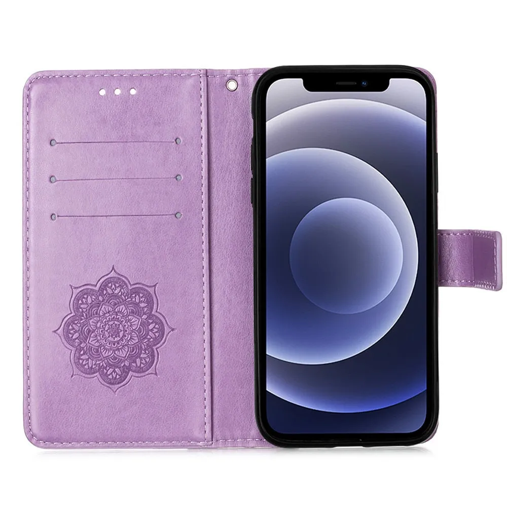 Anymob iPhone Case Turquoise Embossed Book Style Flip Wallet PU Leather With Card Slot