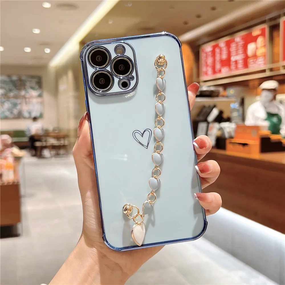 Anymob iPhone Gray Love Heart Bracelet Chain Phone Case Max Soft Silicone Cover