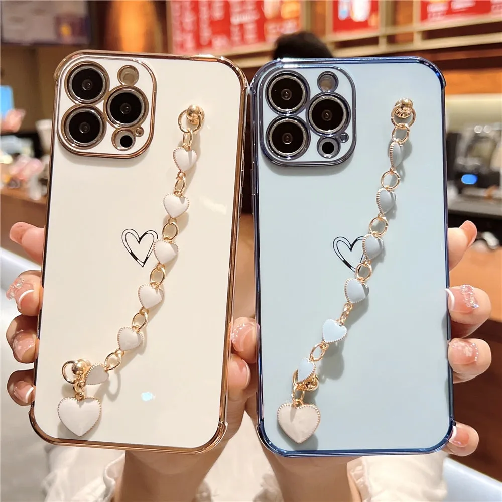 Anymob iPhone Gray Love Heart Bracelet Chain Phone Case Max Soft Silicone Cover