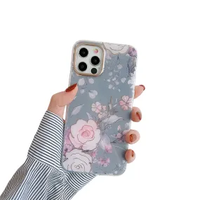 Anymob iPhone Gray Vintage Flower Phone Case Soft Silicone Shockproof Back Cover