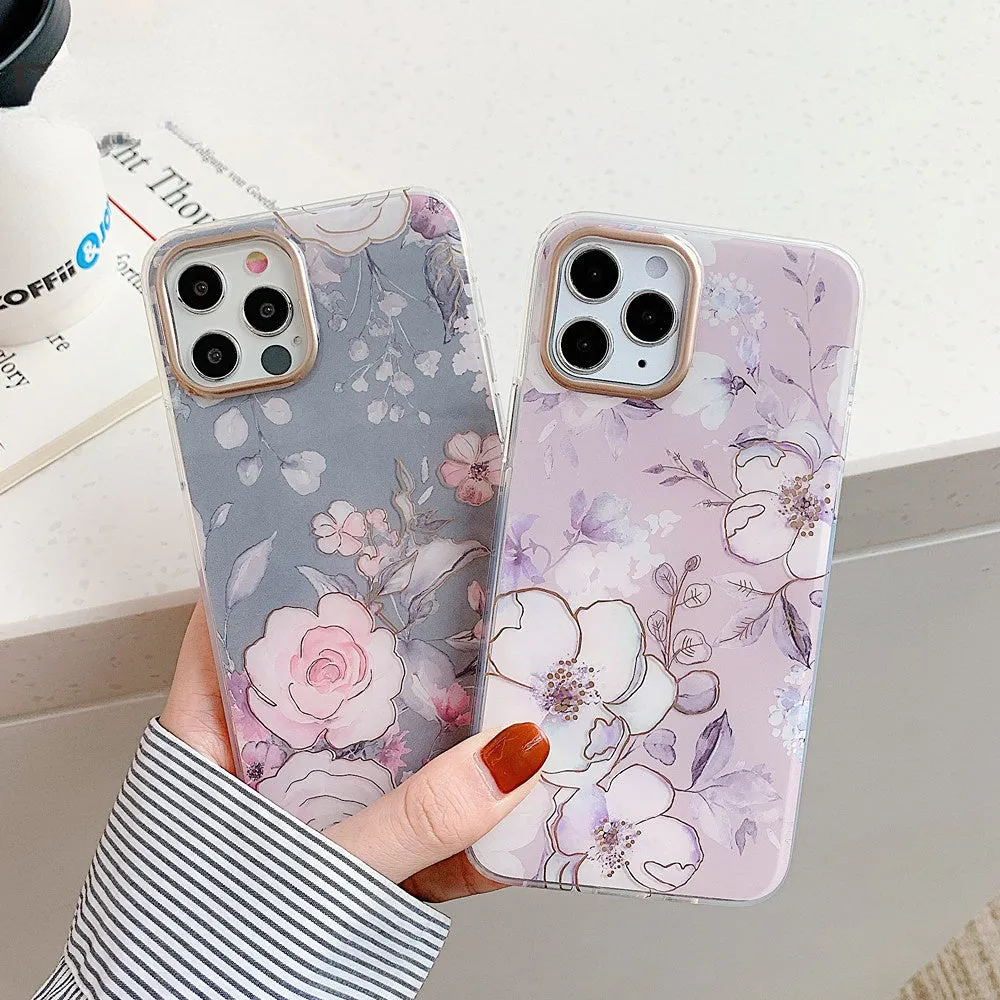 Anymob iPhone Gray Vintage Flower Phone Case Soft Silicone Shockproof Back Cover