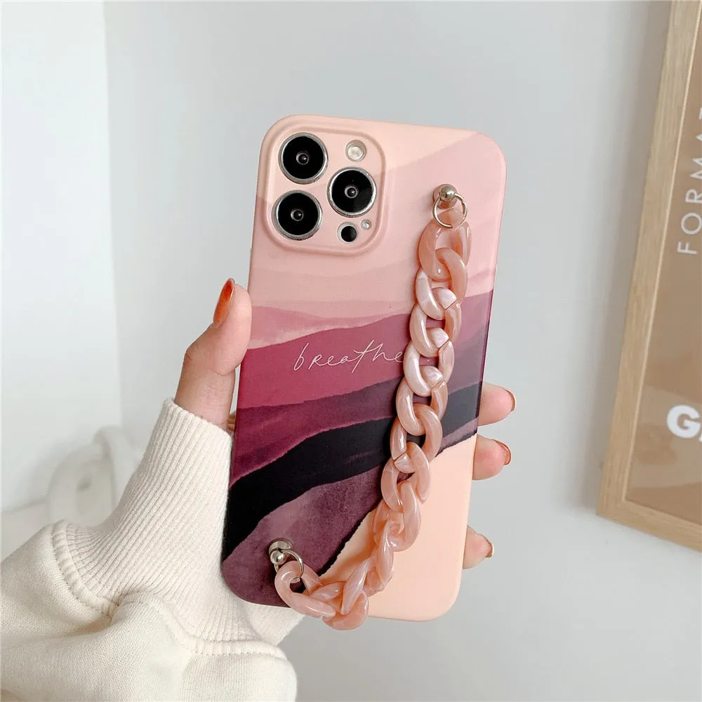 Anymob iPhone Green Leaf Art Painting Marble Bracelet Phone Case Shockproof Soft Silicone Cover
