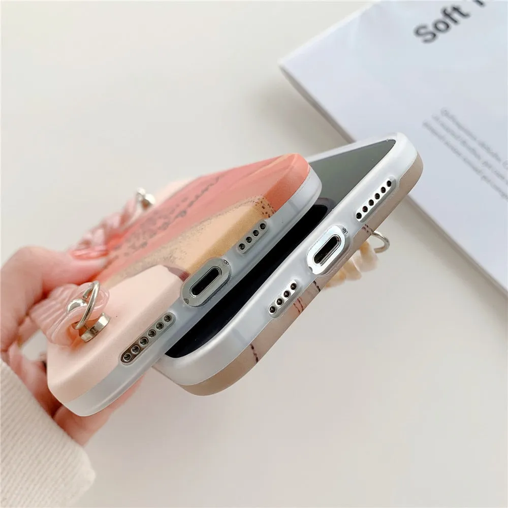 Anymob iPhone Green Leaf Art Painting Marble Bracelet Phone Case Shockproof Soft Silicone Cover