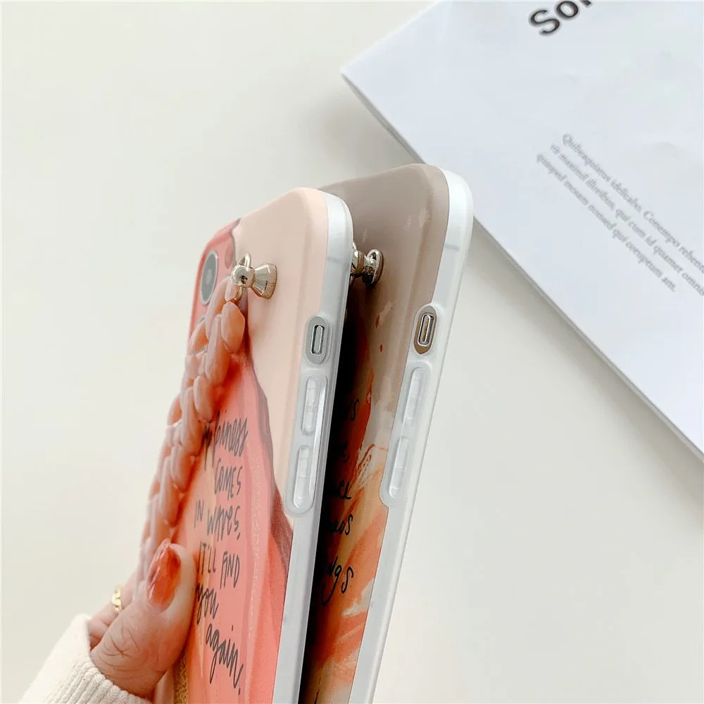 Anymob iPhone Green Leaf Art Painting Marble Bracelet Phone Case Shockproof Soft Silicone Cover