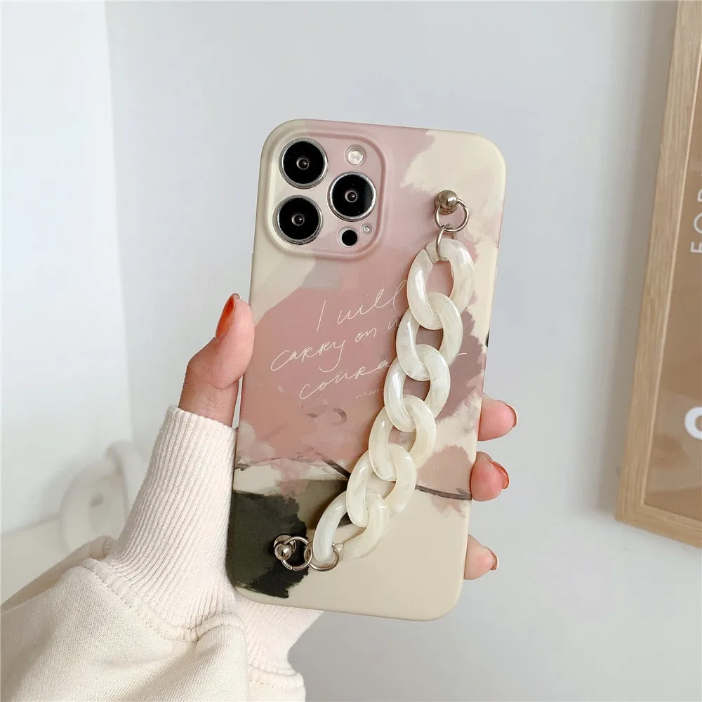 Anymob iPhone Green Leaf Art Painting Marble Bracelet Phone Case Shockproof Soft Silicone Cover