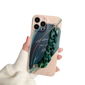 Anymob iPhone Green Leaf Art Painting Marble Bracelet Phone Case Shockproof Soft Silicone Cover