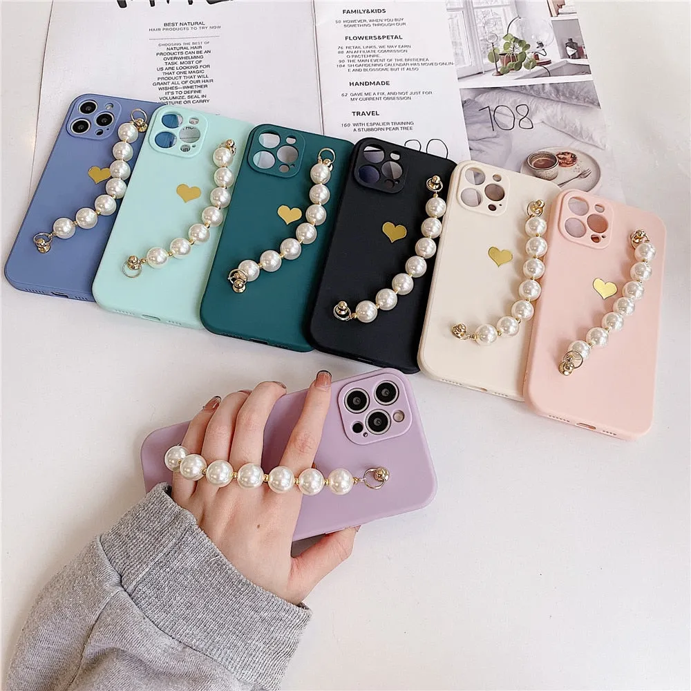 Anymob iPhone Green Love Heart Pearl Bracelet Phone Case Mini Soft Silicone Back Cover