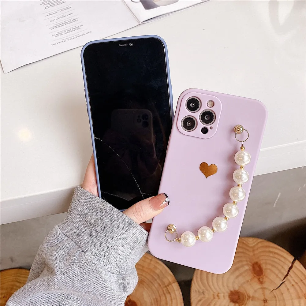 Anymob iPhone Green Love Heart Pearl Bracelet Phone Case Mini Soft Silicone Back Cover