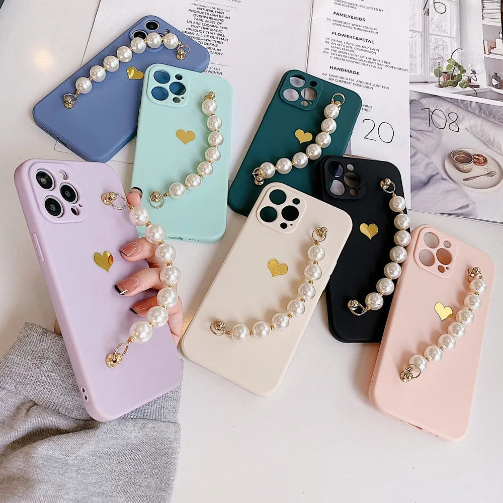 Anymob iPhone Green Love Heart Pearl Bracelet Phone Case Mini Soft Silicone Back Cover