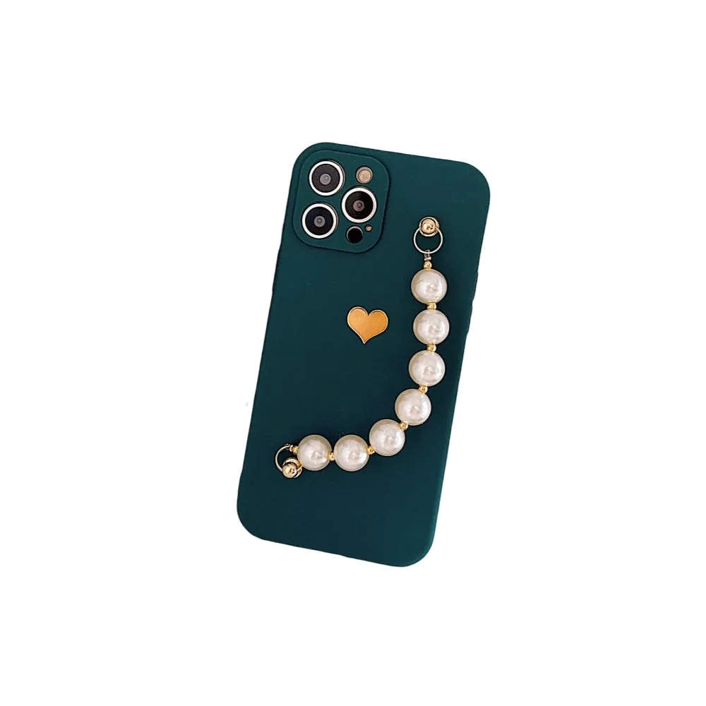 Anymob iPhone Green Love Heart Pearl Bracelet Phone Case Mini Soft Silicone Back Cover