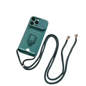 Anymob iPhone Green Magnetic Card Holder Lanyard Cord Phone Case Lens Protection Back Cover