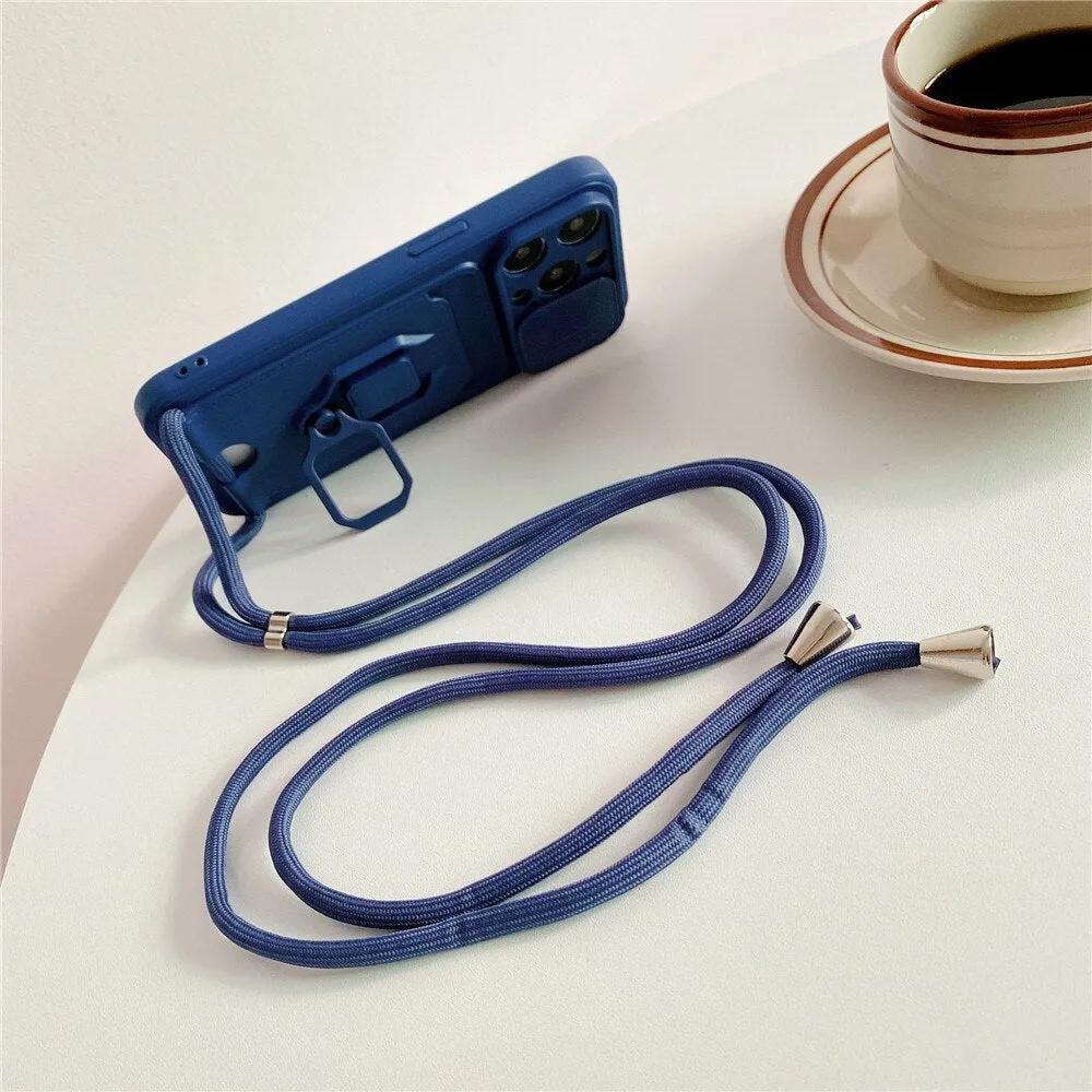 Anymob iPhone Green Magnetic Card Holder Lanyard Cord Phone Case Lens Protection Back Cover