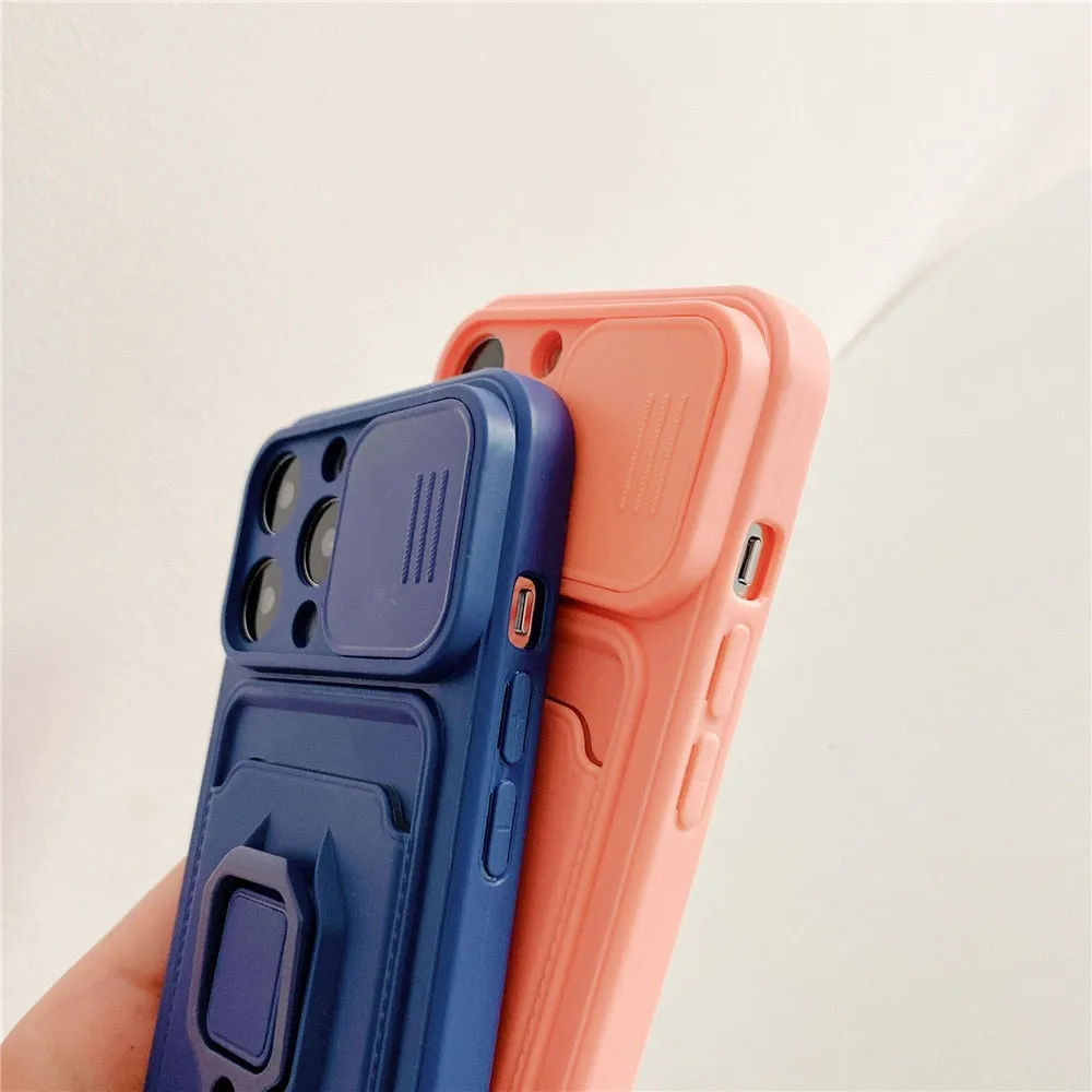 Anymob iPhone Green Magnetic Card Holder Lanyard Cord Phone Case Lens Protection Back Cover