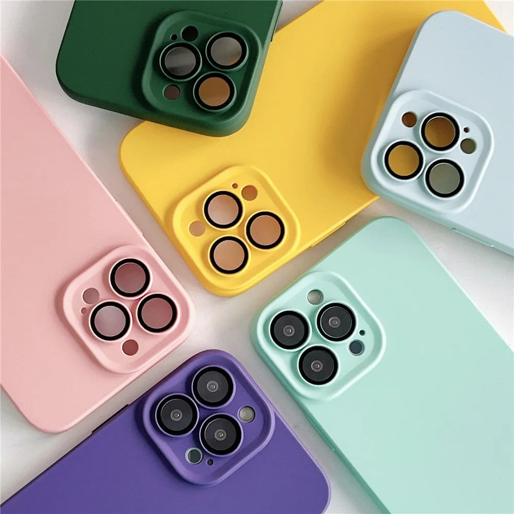 Anymob iPhone Green Silicon Phone Cases Lens Protector Film Soft Shockproof Cover