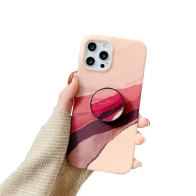Anymob iPhone Pink Pattern Ring Stand Phone Case Soft Silicone Back Cover