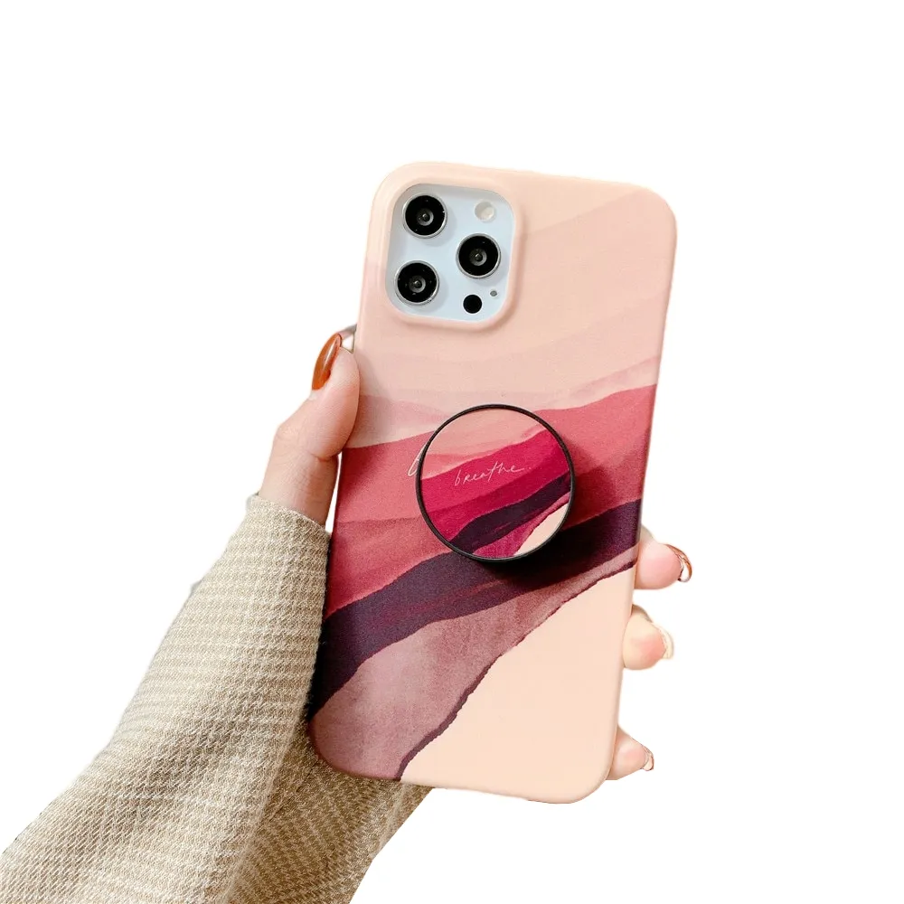 Anymob iPhone Pink Pattern Ring Stand Phone Case Soft Silicone Back Cover