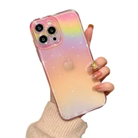 Anymob iPhone Pink Rainbow Gradient Phone Case Transparent Glitter Silicon Shockproof Cover